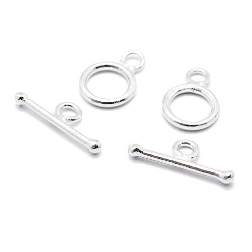 Craftdady 5 Sets Sterling Silver Round Toggle Clasps T Bar Closure Rind End Clasps for Jewelry Making - color: Sterling Silver, 12.5x9mm