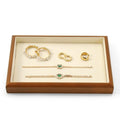 Solid Wood Flat Jewelry Tray Microfiber Necklace Bracelet Ring Earring Watch Bangle Stackable Drawer Organizer for Storage Display (Cream White) - style: 1 Grid