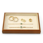 Solid Wood Flat Jewelry Tray Microfiber Necklace Bracelet Ring Earring Watch Bangle Stackable Drawer Organizer for Storage Display (Cream White) - style: 1 Grid