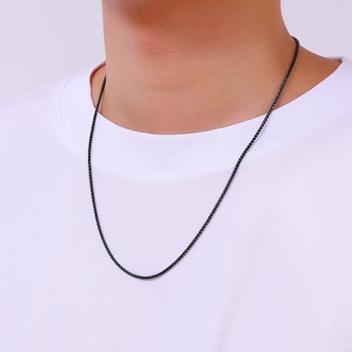 Fiusem Black Wheat Chains for Men and Women, 2/2.5/3/4/5mm Stainless Steel Necklace Chain, Mens Necklace Jewelry Gift 16-28 Inch - size: 24 Inches, style: Black 2MM
