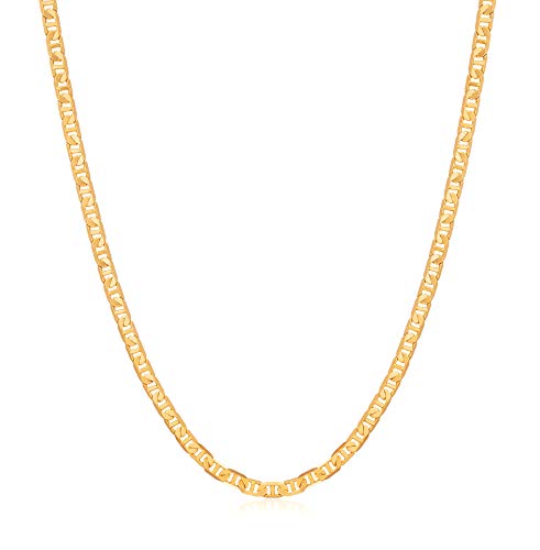 Barzel 18K Gold Plated Mariner Chain Necklace for Women, Flat Marina - Made in Brazil - color: 3MM Gold, size: 18 Inches
