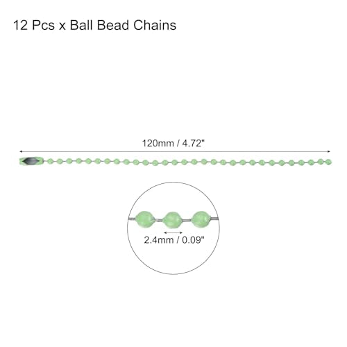 MECCANIXITY Ball Bead Chain Beaded Necklace Chains 5 Inch Adjustable Metal Ball Chains 2.4mm/0.1inch Keychain for Jewelry Making,DIY Craft Projects,Pack of 12(Light Green) - color: Light Green