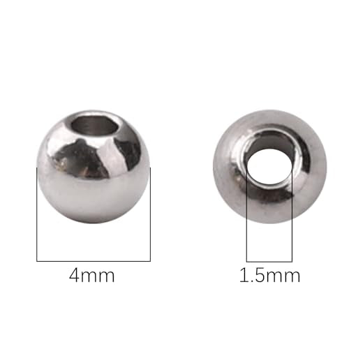 304 Stainless Steel Round Beads 4.0mm 300pcs Spacer Beads for Jewelry DIY Making and Repairing - size: 4.0mm