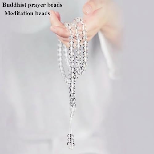 108 Clear Quartz Crystal Beads 8mm Mala Bracelet, Healing Stone Prayer Beads for Meditation Yoga Chakra Balancing - color: transparent