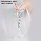 108 Clear Quartz Crystal Beads 8mm Mala Bracelet, Healing Stone Prayer Beads for Meditation Yoga Chakra Balancing - color: transparent