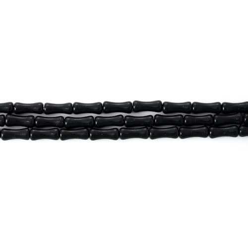 5x12mm Natural Black Agate Stone Bamboo Shape Gem Healing Energy Loose Spacer Beads for DIY Necklace Bracelet Earring - color: Black Agate