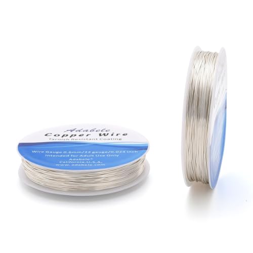 Adabele 249 Feet Premium Tarnish Resistant Round Jewelry Wire Copper Beading Wire Spool Bulk (0.6mm/22 Gauge) Sterling Silver Plated for DIY Craft Jewelry Making BF285-6 - color: Silver, size: 0.6mm (22 Gauge) Wire - 2 Rolls