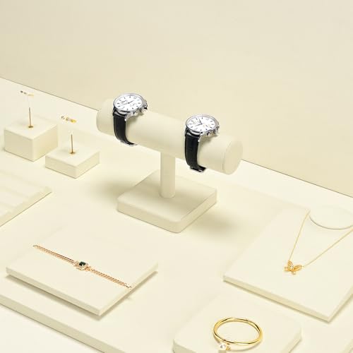 Oirlv Microfiber T-bar Bracelet Watch Organizer Display Stand Professional Jewelry Bracelet Display for Selling (Creamy-white,Microfiber) - color: Creamy-white