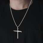 2 Pcs Vintage 3 Nail Cross Necklace for Men,24 Inch Stainless Steel Strength Bible Verse Pendant,Black Silver Gifts for Men