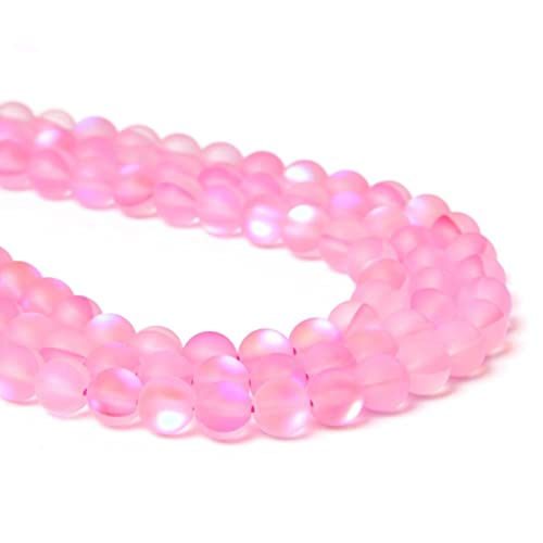 6mm Pink Matte Aurora Crystal Glass Beads Frosted Glitter Shining Mermaid Round Loose Beads Moonstone for Jewelry Making DIY Bracelet Necklace Earrings - color: Pink, size: 6mm