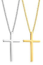 Romass 2 Pcs Cross Necklace for Men Boys,Stainless Steel Pendants Silver Black Gold Crosses Chain Jewelry Gifts Box 16-30 inches - size: 30 in, style: 2Pcs(silver+gold) 1.2 "* 0.7'' pendant