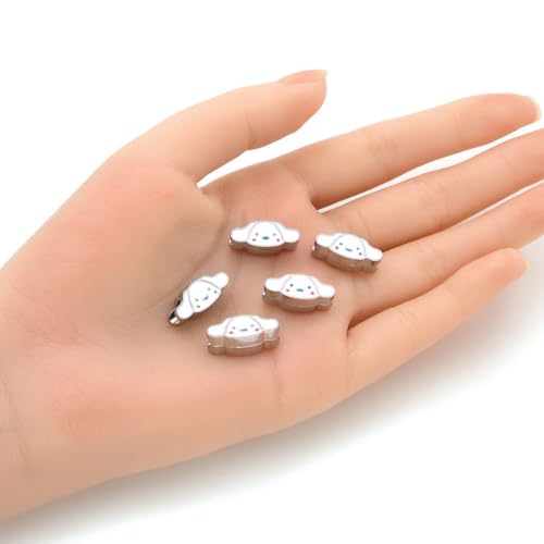 20pcs Cute Dog Puppy White Enamel Large Hole Animal Loose Beads (4.5mm Hole) Antique Silver for Earrings Bracelet Necklace Anklet Jewelry Making MEC-A11 - size: Dog (Enamel)