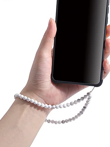 Semi-Precious Gem Stones Beaded Phone Charm Cell Phone Lanyard Wrist Strap Handmade Natural Gemstone Phone Chain string - color: White Howlite