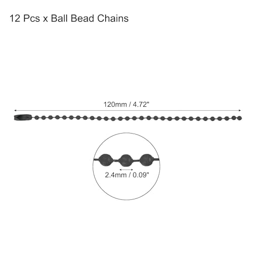 MECCANIXITY Ball Bead Chain Beaded Necklace Chains 5 Inch Adjustable Metal Ball Chains 2.4mm/0.1inch Keychain for Jewelry Making,DIY Craft Projects,Pack of 12(Black) - color: Black