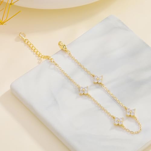 KOHOTA Silver Gold Bracelets for Women Trendy 14K Gold Plated Bracelet for Women Non Tarnish Dainty Stackable Clover Flower Heart Butterfly Diamond CZ Charm Station Bracelets Stack Jewelry Gifts - color: A: Clover-Gold
