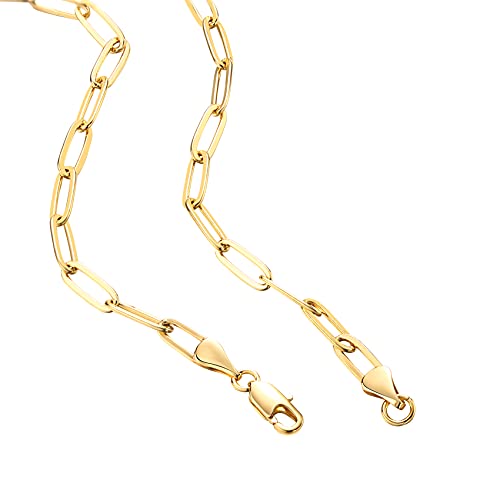 PAVOI 14K Gold Plated Curb Paperclip Box Sphere Bead Snake Herringbone and Figaro Chain Adjustable Necklace - style: Paperclip-L