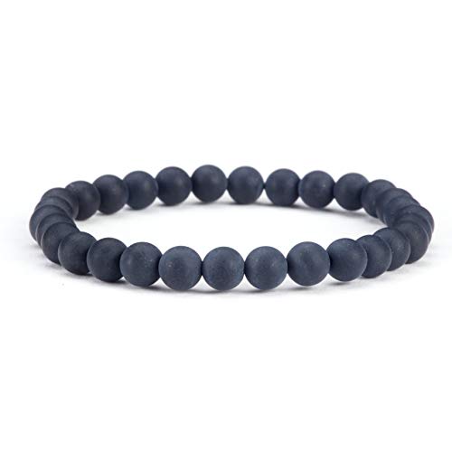 Cherry Tree Collection - Small, Medium, Large Sizes - Gemstone Beaded Bracelets For Women and Men - 6mm Round Beads - color: Black Agate Matte, size: Medium