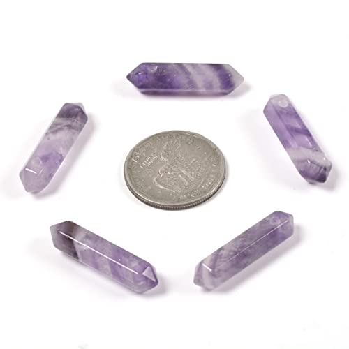 African Amethyst 32mm Natural Gemstone Hexagonal Wand Jewelry Making Crystal Pointed Chakra Reiki Healing Beads 2mm Hole Drilled(Pack of 10) - color: African Amethyst