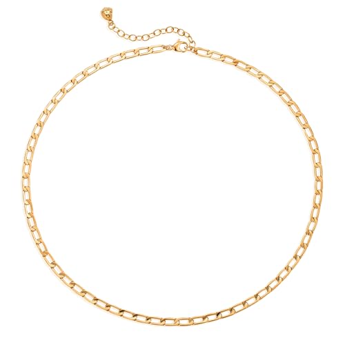 Dremmy Studios Dainty Gold Choker Necklace for Women 14K Gold Plated Coin Disc Figaro Layered Beaded Flat Mariner Sideways Cross Wishbone Link Clavicle Necklaces - style: 3.8mm Flat Chain