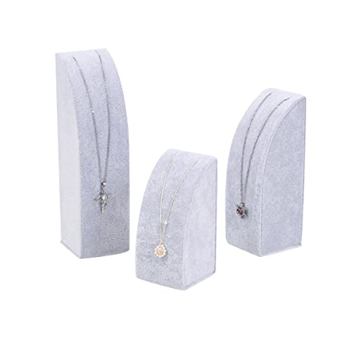 3Pcs/Set Velvet Necklace Holder Stand, Pendant Chain Jewelry Display Rack for Show Selling, Bust Jewelry Organizer Display for Home or Store Show (Gray) - color: Gray 3pcs