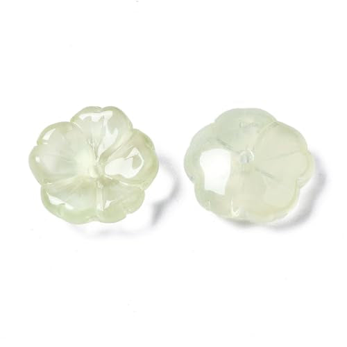 KISSITTY 100pcs Flower Glass Beads Yellow Green Crystal Aesthetic Flowers Drilled Bead Caps Charm Spacers for DIY Necklaces Earrings Bracelets Jewelry Craft Making for Women - color: Yellow Green