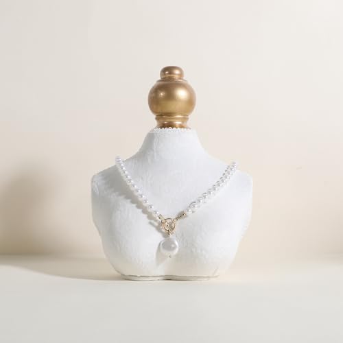 GemeShou Velvet necklace holder display stand, White jewelry necklace display for selling, necklace mannequin for jewelry, necklace bust jewelry display for Countertop【White-Low version】 - color: White, size: Low