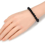 Adabele 1pc Natural Stretch Gemstone Bracelet 8mm (0.31") Bead 7" to 8.5 inch Healing Crystal Energy Quartz Chakra Jewelry Women Unisex Birthday Gift - color: Black Agate, size: 8.5 inch