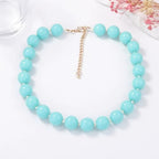 Caiyao Bohemian Colorful Acrylic Round Beaded Choker Necklaces Handmade Adjustable Resin Beads Clavicle Rope Necklace for Women Men Ethnic Costume Party Vacation Jewelry Gifts - color: Light blue