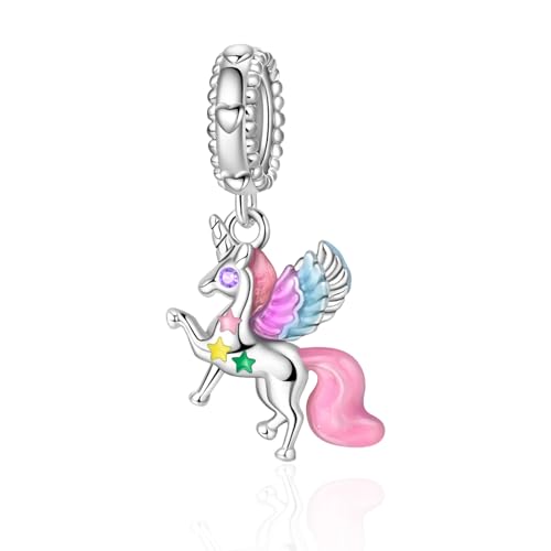 925 sterling silver Bead Charm for Pandora bracelets and Necklaces - Cute Heart Animal Ocean Pendant Bead Charms with Cubic Zirconia Mother's Day Jewelry Making DIY Gifts for Women Wife/Girlfriend - color: Fairyland Unicorn Pendant