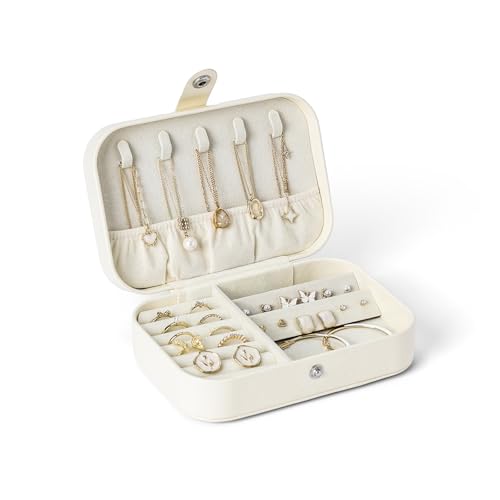 CASEGRACE Jewelry Box For Women Portable Travel Jewelry Case for Necklace Earring Rings Jewelry Holder Case Gift Box Girls - color: White-S, size: Leather
