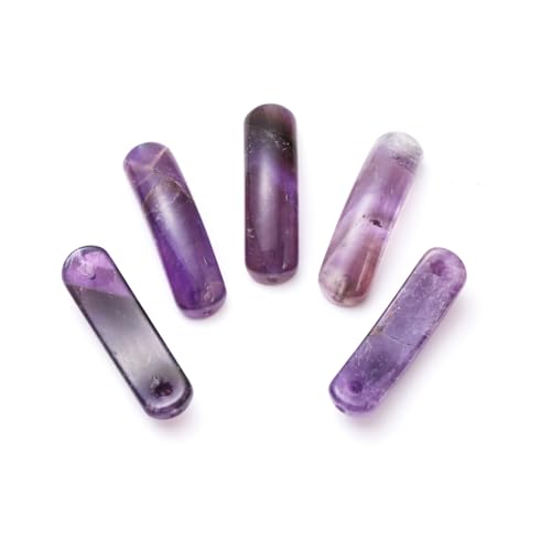 5PCS Natural Amethyst Stone Rectangle Curved Beads Gemstone Pendants Connectors for DIY Bracelet Neclace Jewelry Making - color: Amethyst