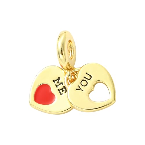 Charms for Jewelry Making Real 18K Gold Plated Dangle Charms Large Hole European Brass Pendant for Bracelet Necklace Women Gift - style: Heart