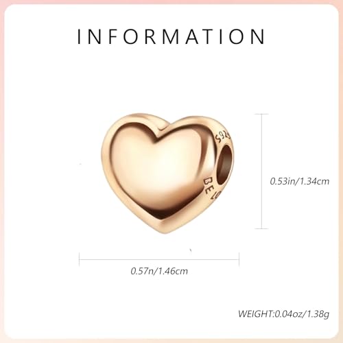 S925 Charms for Bracelets and Necklaces, Gifts for Mothers Nurses Day Graduation, for Girlfriend Family Friend, Bead Pendant, for Pandora, Silver 14K Gold Plated Enamel CZ, DIY Jewelry Making - style: 23 Big Rose Gold Heart Charms