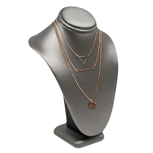 Novel Box Silver Leatherette Stand Jewelry Necklace Display 7.5x4x11 Inches - Freestanding Travel Necklace Holder Stand - Necklace Mannequin Organizer Stands - Necklace Displays Large - color: Silver Leatherette, size: Large
