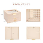 Jewelry Organizer Box, Jewelry Holder Organizer 3 Layers with 2 Drawers, Jewelry Boxes Display Earring Necklace Watch Bracelet and Rings - Glass Lid Apricot - color: A Glass Lid Apricot