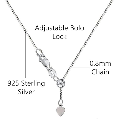 Savlano 925 Sterling Silver Solid 0.8mm Box Adjustable Bolo 14-24 Inch Chain Necklace For Women - Made in Italy Comes With a Gift Box - style: Rhodium Plated