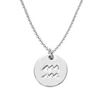 925 Sterling Silver Zodiac Necklace Disc Charm Necklace Gift for Your Wife Girlfriend or Family Member - style: Aquarius
