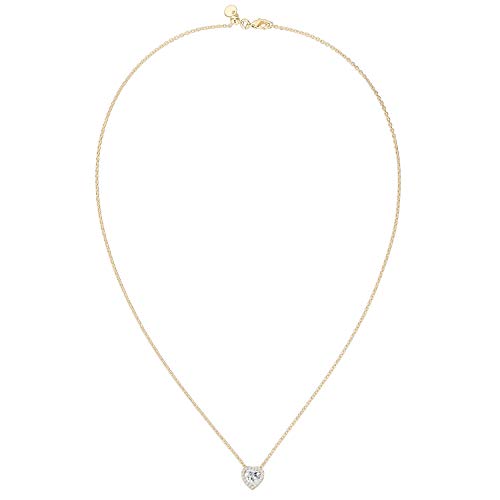 PAVOI 14K Gold Plated Post Faux Diamond Round Solitaire Pendant Halo Necklace | Gold Necklace for Women | Slider Adjustable - style: Heart