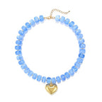 Chunky Heart Necklace for Women, Colorful Acrylic Beaded Statement Puff Heart Necklace, Cute Boho Y2K Choker Necklace for Gift Jewelry - color: Blue