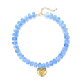 Chunky Heart Necklace for Women, Colorful Acrylic Beaded Statement Puff Heart Necklace, Cute Boho Y2K Choker Necklace for Gift Jewelry - color: Blue