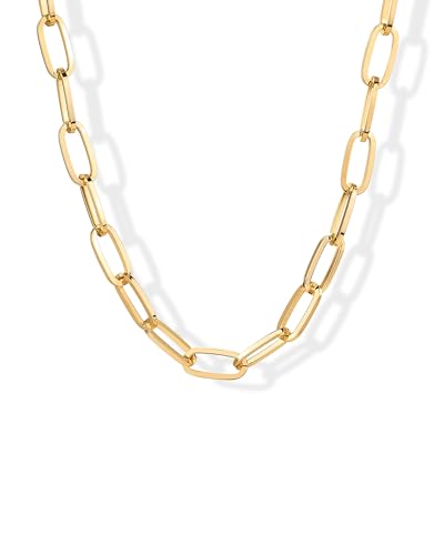 PAVOI 14K Gold Plated Chunky Chain Choker Necklaces for Women | Gold Statement Graduated Link Chain Necklace | Bold Oval Link Barbell Links Paperclip Chains - style: Paperclip