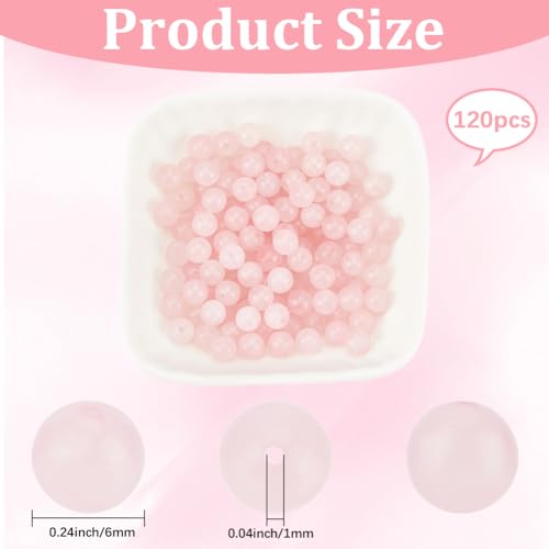 1 Box 6MM 120PCS Natural Rose Quartz Beads with Hole Round Pink Crystal Energy Power Chakra Power Stone Gemstone Reiki Loose Spacer Bead Bulk for Jewelry Making Bracelet Necklaces DIY Craft