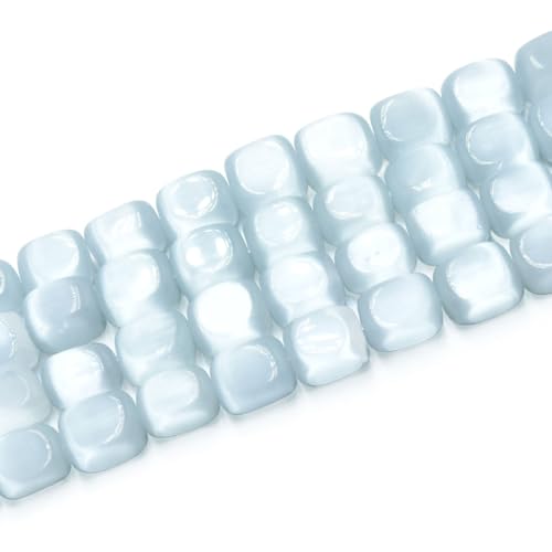 28pcs 10x13mm White Cat's Eye Cuboid Stone Gemstone Beads Semi-Precious Craft Supplies for DIY Jewelry Making - color: Cuboid10x13mm White