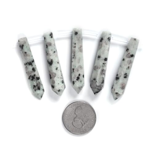50mm Natural Kiwi Jasper Hexagonal Wand Jewelry Making Crystal Pointed Chakra Reiki Healing Beads 2mm Hole Drilled(Pack of 5) - color: Kiwi Jasper