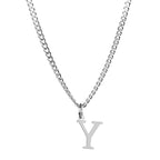 Men’s Minimal Initial Necklace, Stainless Steel Gold Silver Tone 26 Letters Pendant Necklace for Men Women 3.5mm Cuban Chain Waterproof - style: Y