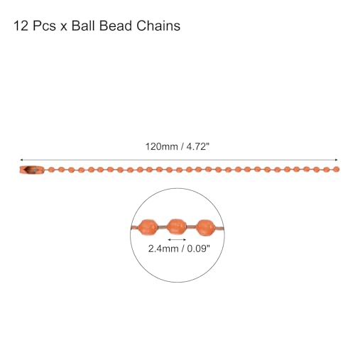 MECCANIXITY Ball Bead Chain Beaded Necklace Chains 5 Inch Adjustable Metal Ball Chains 2.4mm/0.1inch Keychain for Jewelry Making,DIY Craft Projects,Pack of 12(Orange) - color: Orange