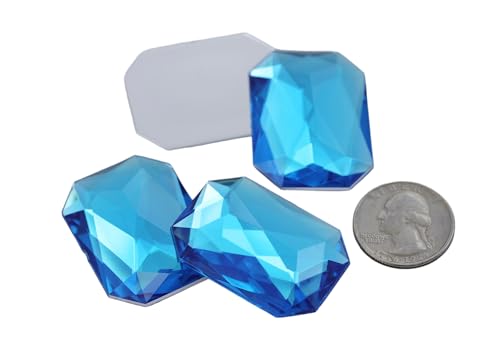 40x30mm Blue Aqua A21 Large Flat Back Octagon Acrylic Rhinestones Cosplay Costume Gems Plastic Jewels Embelishments DIY Crafts Gemstones - 4 Pieces - color: Blue Aqua A21