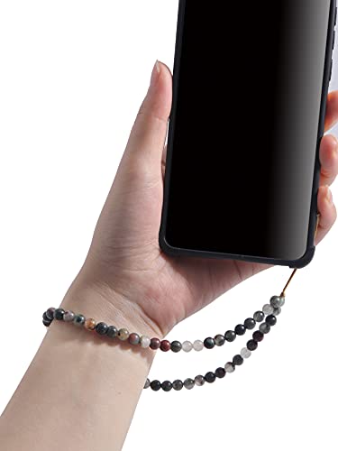 Semi-Precious Gem Stones Beaded Phone Charm Cell Phone Lanyard Wrist Strap Handmade Natural Gemstone Phone Chain string - color: Bloodstone