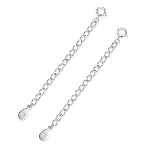 1pc Adabele Authentic 925 Sterling Silver Cable Chain Extender Clasp Strong Removable Adjustable 4 inch Extension Tarnish Resistant White Gold for Necklace Bracelet Anklet Jewelry Making SS310-4 - color: White gold/Rhodium plated silver, size: 4 inch - 1p