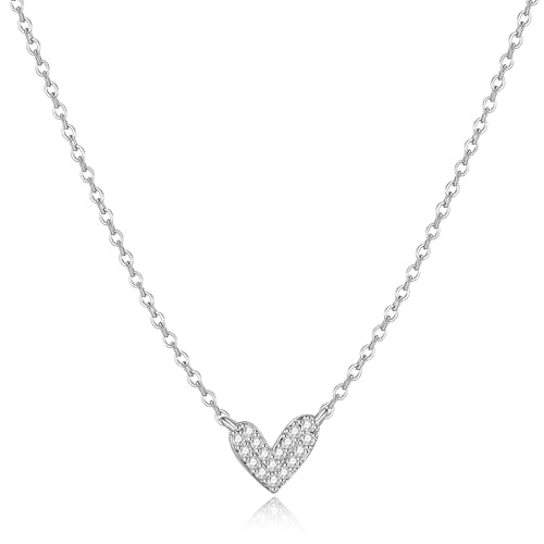 Heart Necklace for Women Dainty 14k Gold Plated Non Tarnish Cz Diamond Pendant Necklace Cute Simple Small Pave Heart Chocker Necklace for Women Gift 14 16 18inch - color: Silve-small, size: 14-16inch